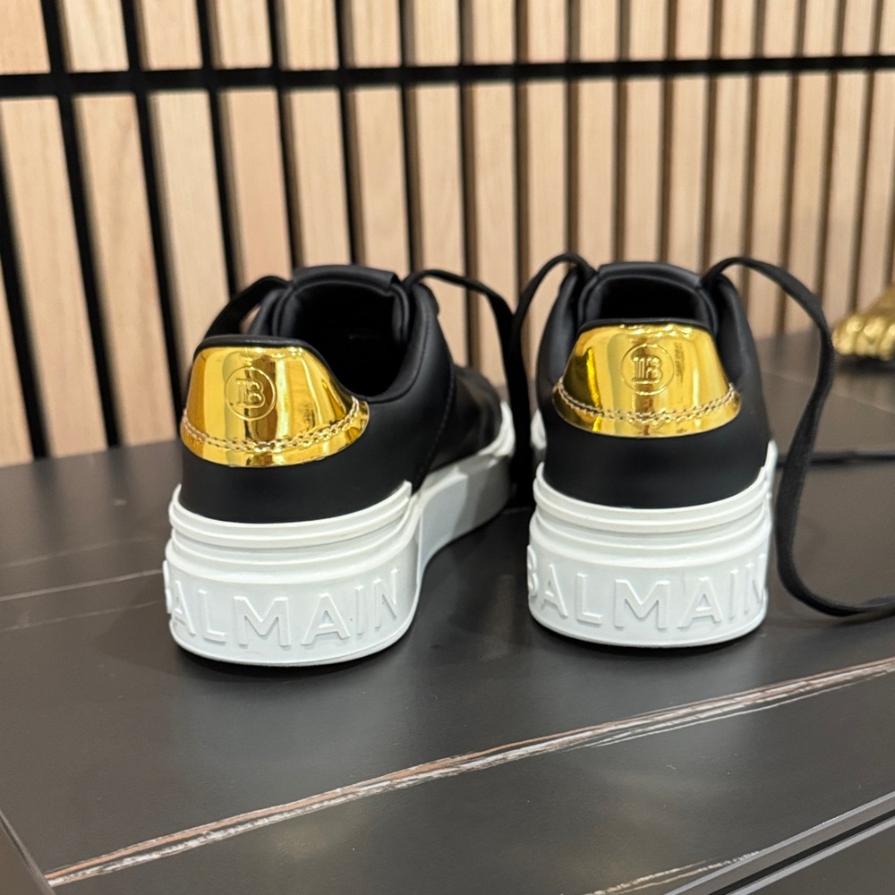 Balmain Black and Gold Accent Sneakers B-Court Flip sneakers in calfskin - Picture 3 of 16